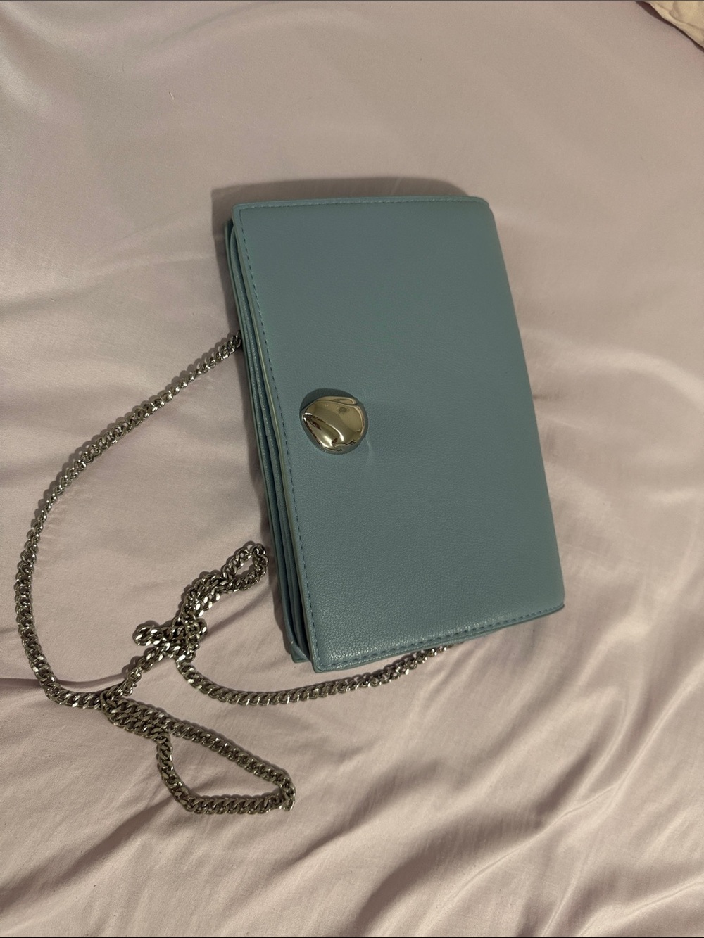 Zara Light Blue Crossbody Wallet with Silver Chain